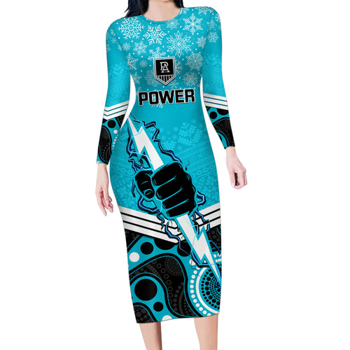 custom-port-adelaide-football-christmas-family-matching-long-sleeve-bodycon-dress-and-hawaiian-shirt-merry-xmas-2023-mix-aboriginal-art