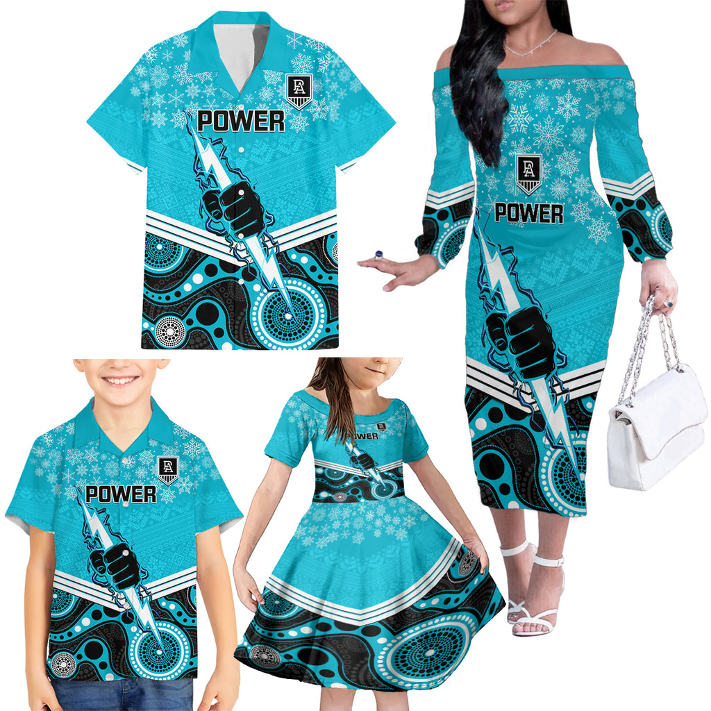 custom-port-adelaide-football-christmas-family-matching-off-shoulder-long-sleeve-dress-and-hawaiian-shirt-merry-xmas-2023-mix-aboriginal-art