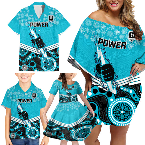 custom-port-adelaide-football-christmas-family-matching-off-shoulder-short-dress-and-hawaiian-shirt-merry-xmas-2023-mix-aboriginal-art