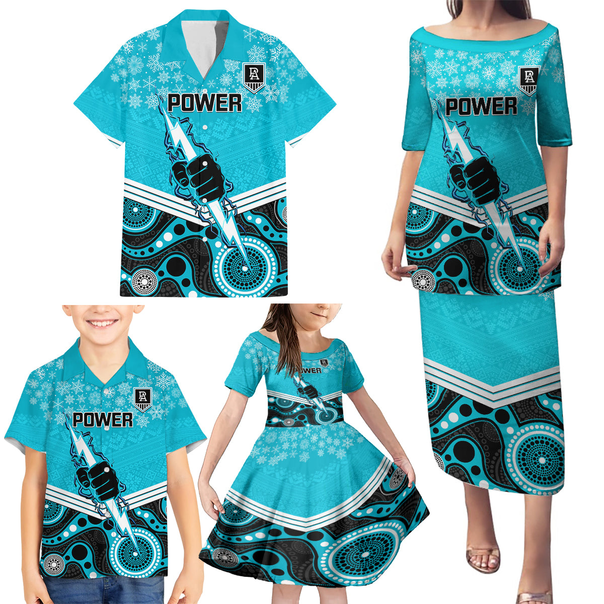 custom-port-adelaide-football-christmas-family-matching-puletasi-dress-and-hawaiian-shirt-merry-xmas-2023-mix-aboriginal-art