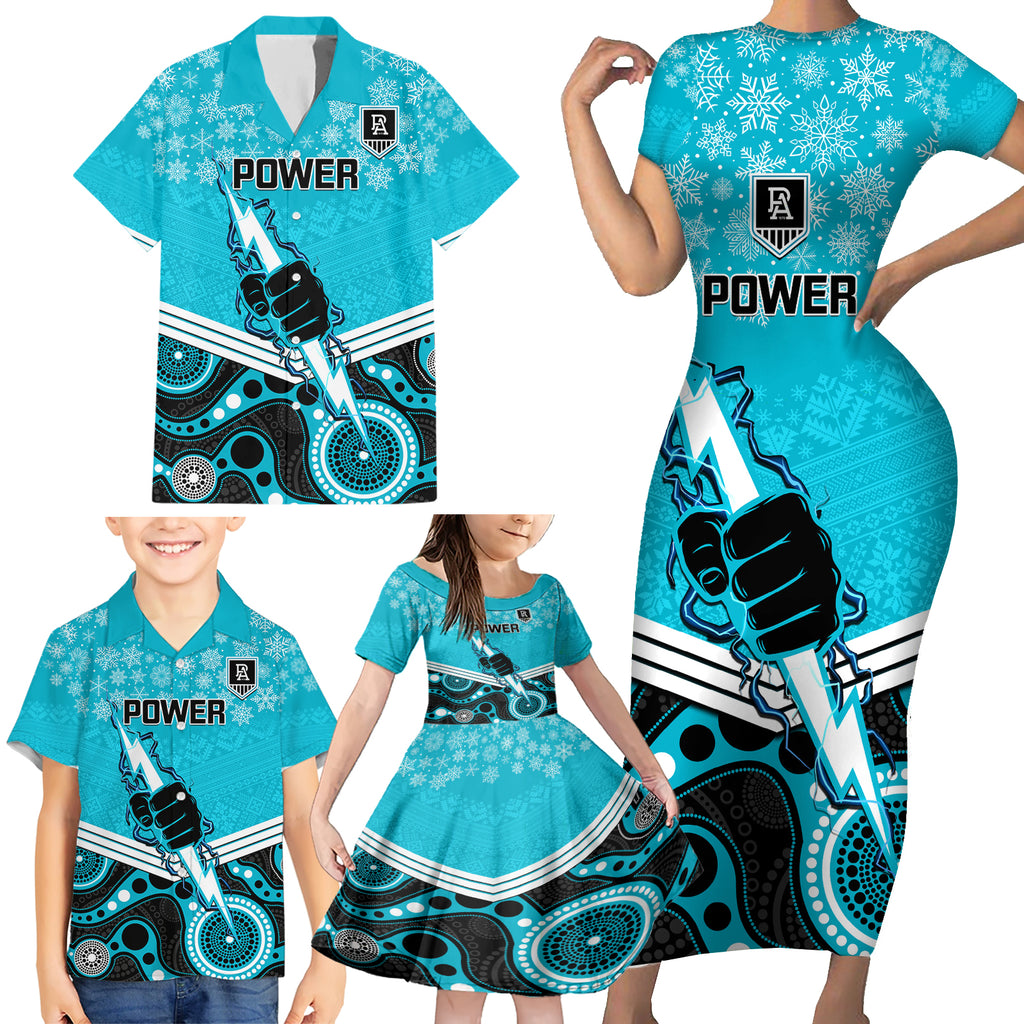 custom-port-adelaide-football-christmas-family-matching-short-sleeve-bodycon-dress-and-hawaiian-shirt-merry-xmas-2023-mix-aboriginal-art