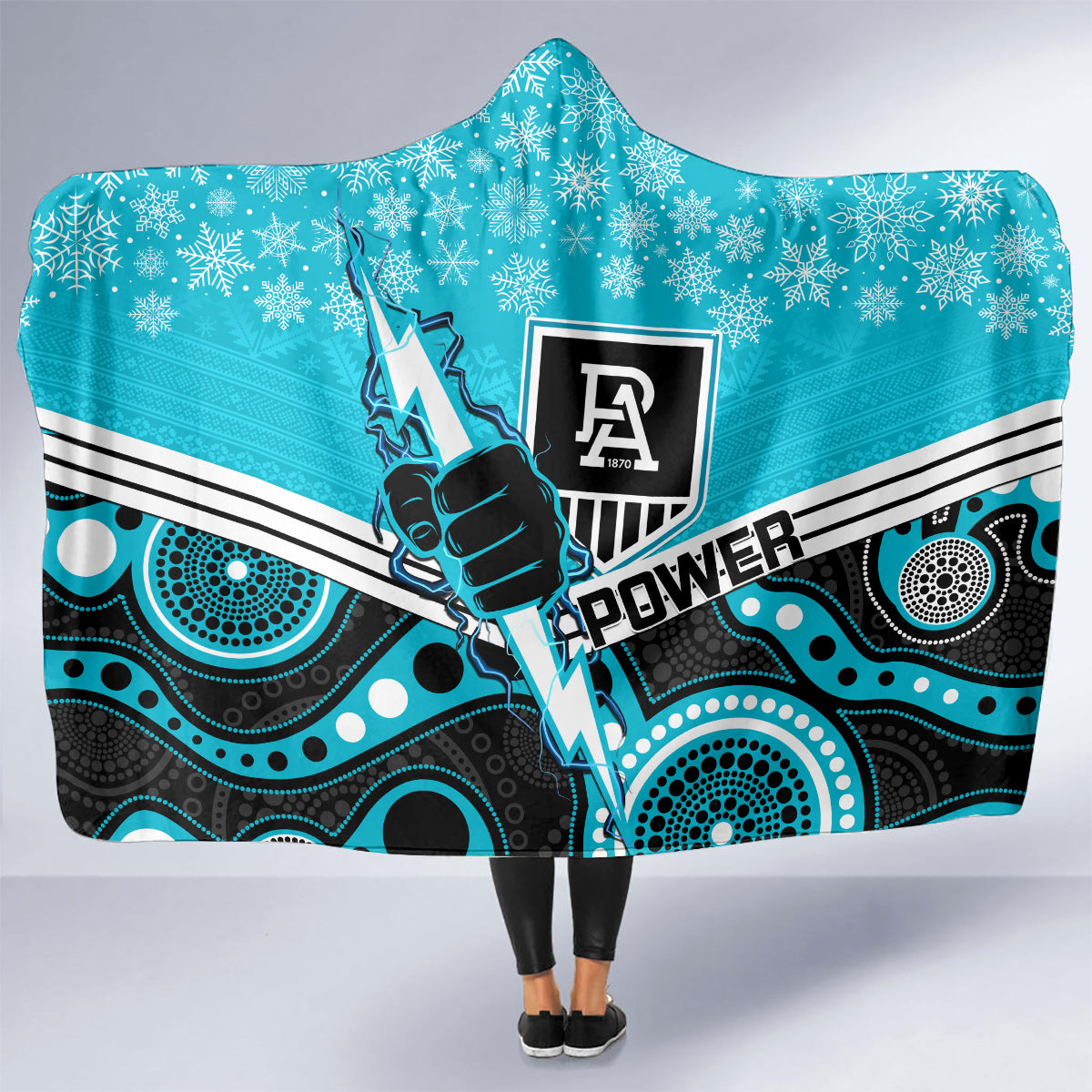 custom-port-adelaide-football-christmas-hooded-blanket-merry-xmas-2023-mix-aboriginal-art