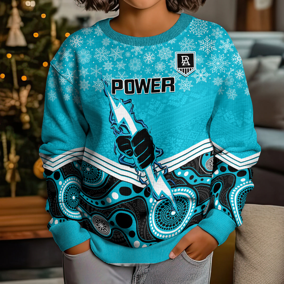 custom-port-adelaide-football-christmas-kid-ugly-christmas-sweater-merry-xmas-2023-mix-aboriginal-art