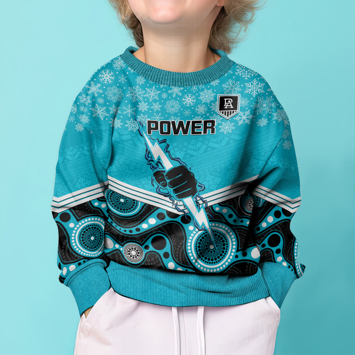 custom-port-adelaide-football-christmas-kid-ugly-christmas-sweater-merry-xmas-2023-mix-aboriginal-art