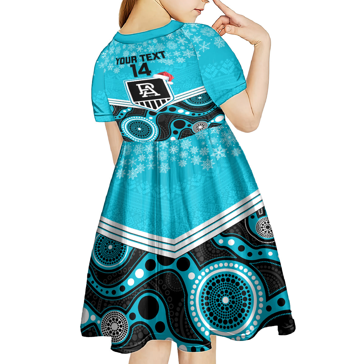 custom-port-adelaide-football-christmas-kid-short-sleeve-dress-merry-xmas-2023-mix-aboriginal-art