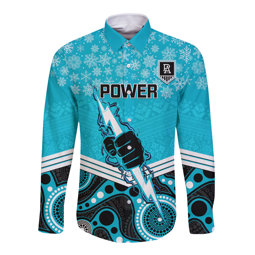 custom-port-adelaide-football-christmas-long-sleeve-button-shirt-merry-xmas-2023-mix-aboriginal-art
