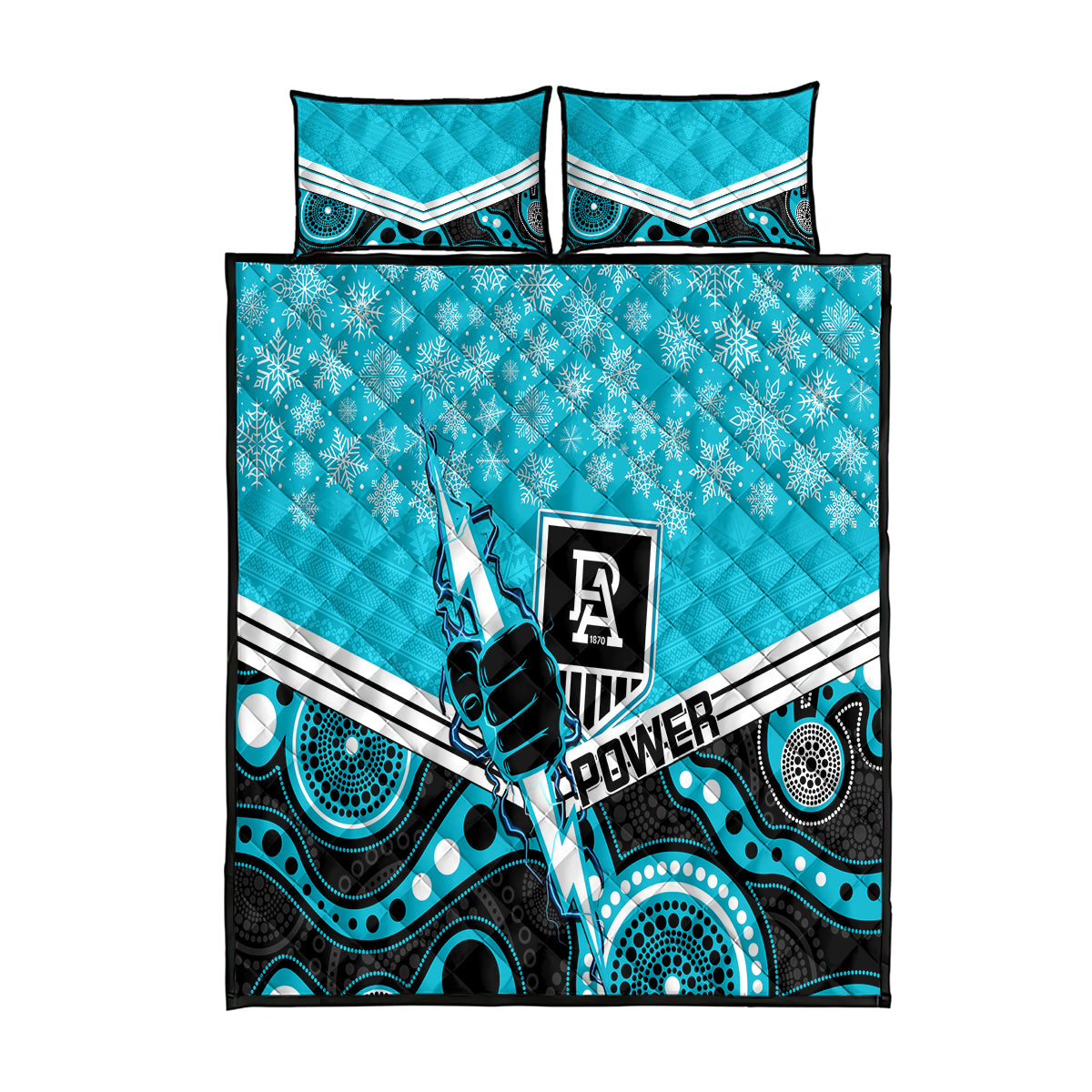 custom-port-adelaide-football-christmas-quilt-bed-set-merry-xmas-2023-mix-aboriginal-art