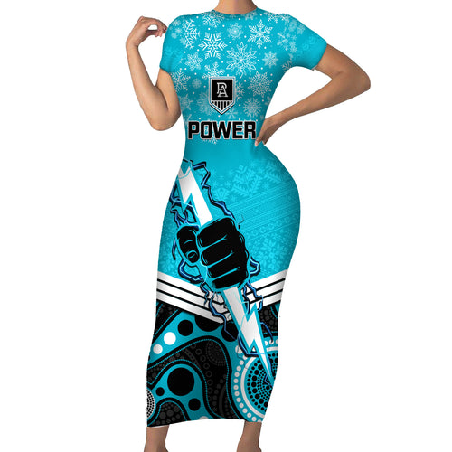 custom-port-adelaide-football-christmas-short-sleeve-bodycon-dress-merry-xmas-2023-mix-aboriginal-art