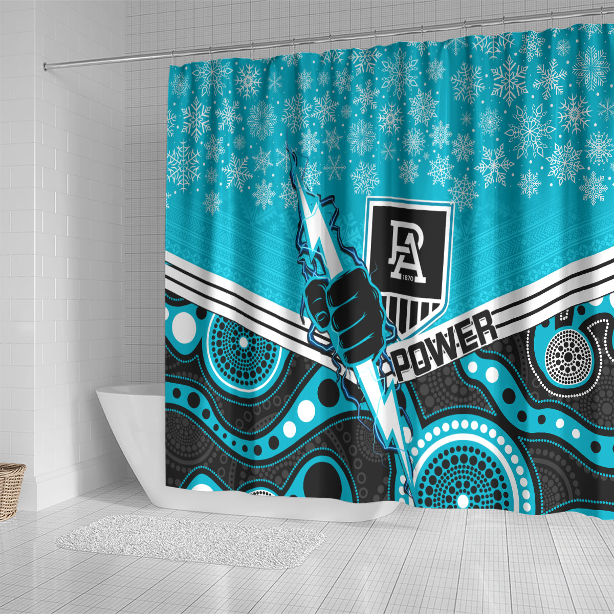 custom-port-adelaide-football-christmas-shower-curtain-merry-xmas-2023-mix-aboriginal-art