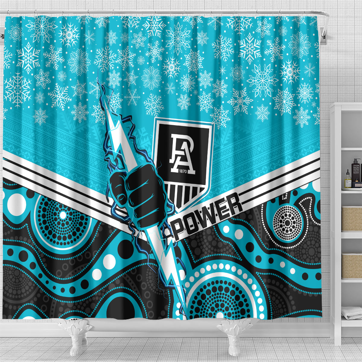 custom-port-adelaide-football-christmas-shower-curtain-merry-xmas-2023-mix-aboriginal-art