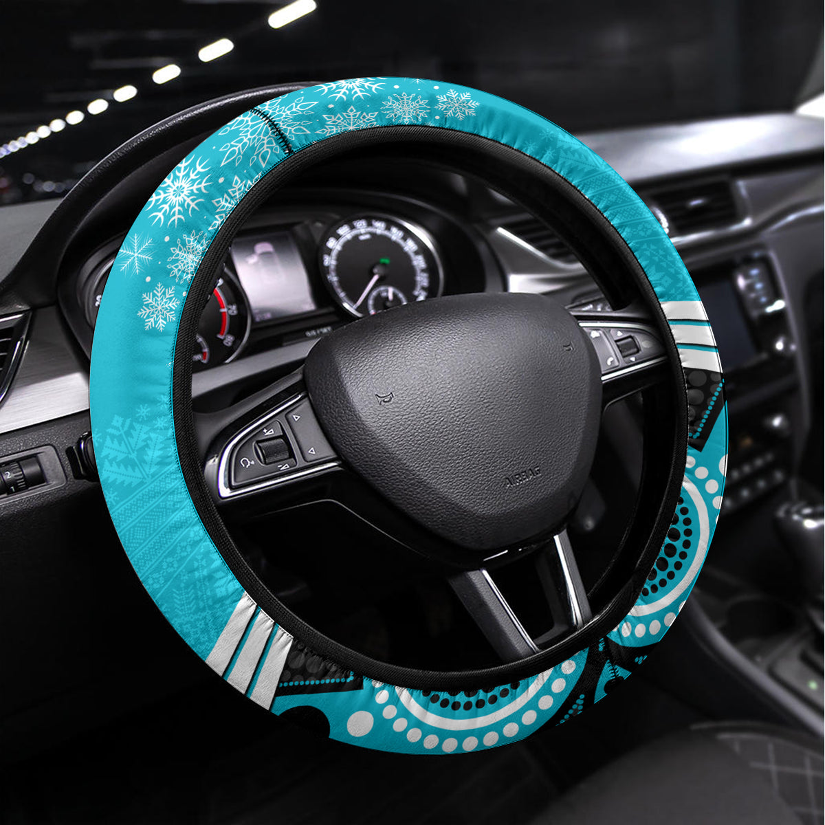 Port Adelaide Football Christmas Steering Wheel Cover Merry Xmas 2023 Mix Aboriginal Art