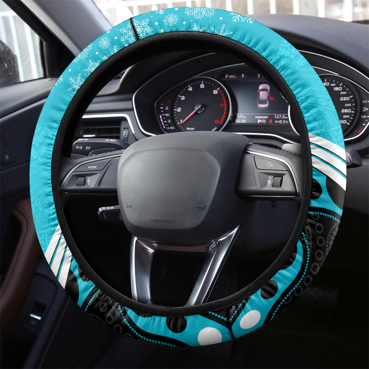 Port Adelaide Football Christmas Steering Wheel Cover Merry Xmas 2023 Mix Aboriginal Art