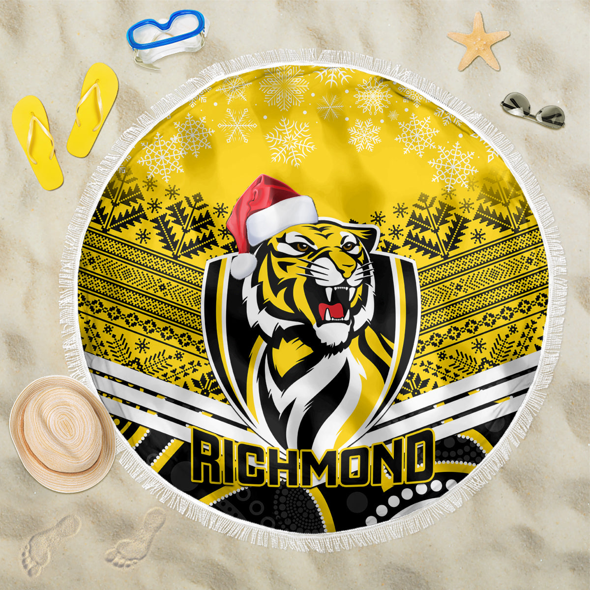 custom-richmond-football-christmas-beach-blanket-merry-xmas-2023-mix-aboriginal-art