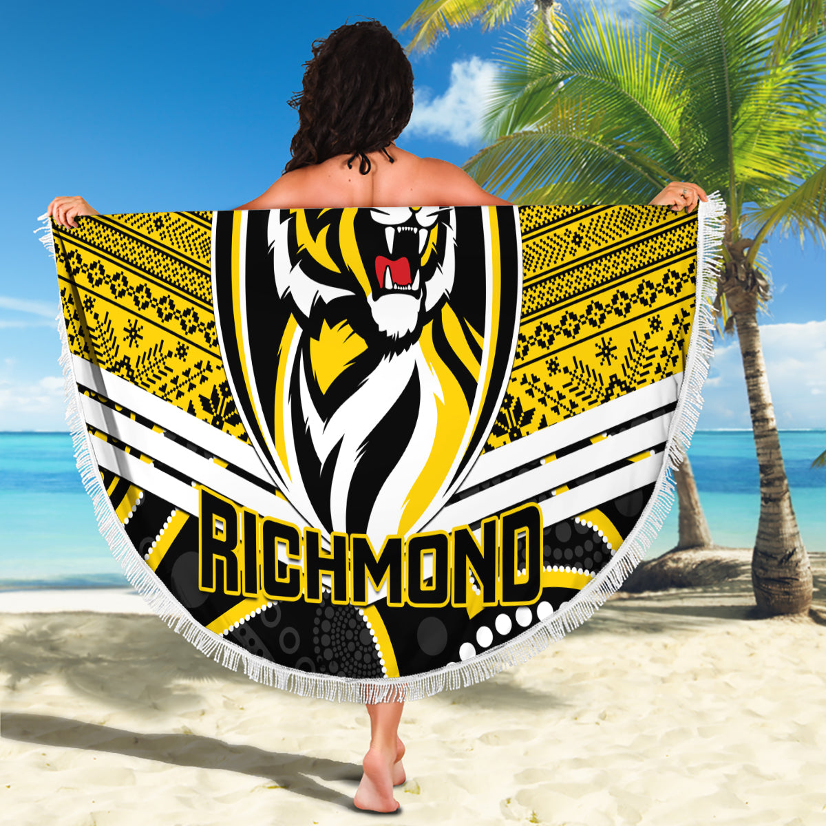custom-richmond-football-christmas-beach-blanket-merry-xmas-2023-mix-aboriginal-art