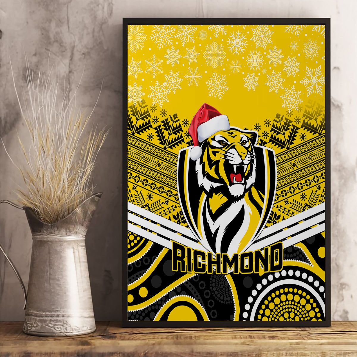 custom-richmond-football-christmas-canvas-wall-art-merry-xmas-2023-mix-aboriginal-art