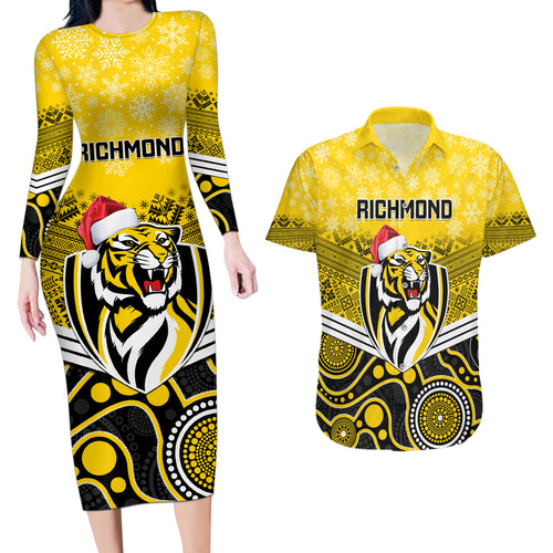 custom-richmond-football-christmas-couples-matching-long-sleeve-bodycon-dress-and-hawaiian-shirt-merry-xmas-2023-mix-aboriginal-art