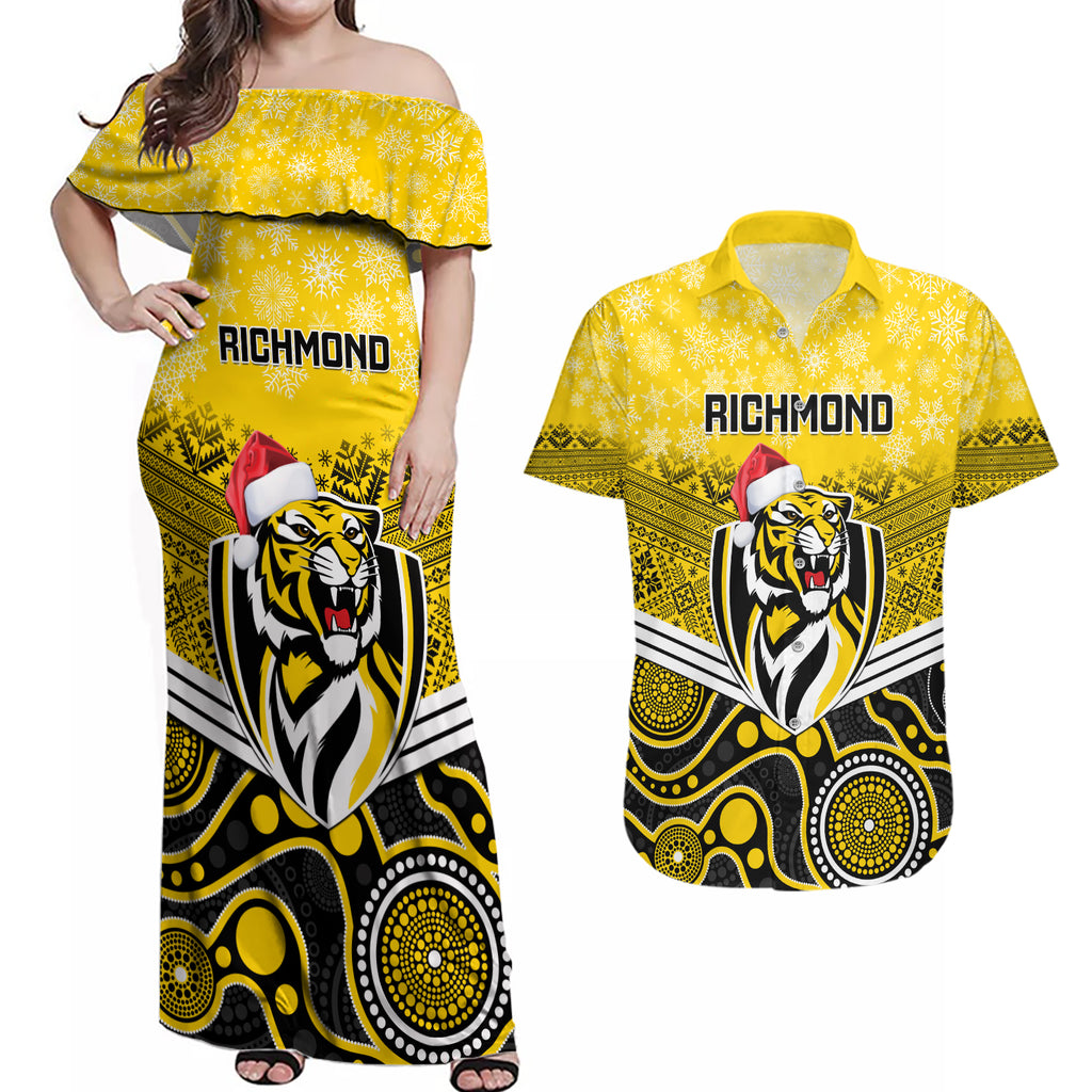 custom-richmond-football-christmas-couples-matching-off-shoulder-maxi-dress-and-hawaiian-shirt-merry-xmas-2023-mix-aboriginal-art