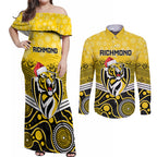 custom-richmond-football-christmas-couples-matching-off-shoulder-maxi-dress-and-long-sleeve-button-shirt-merry-xmas-2023-mix-aboriginal-art