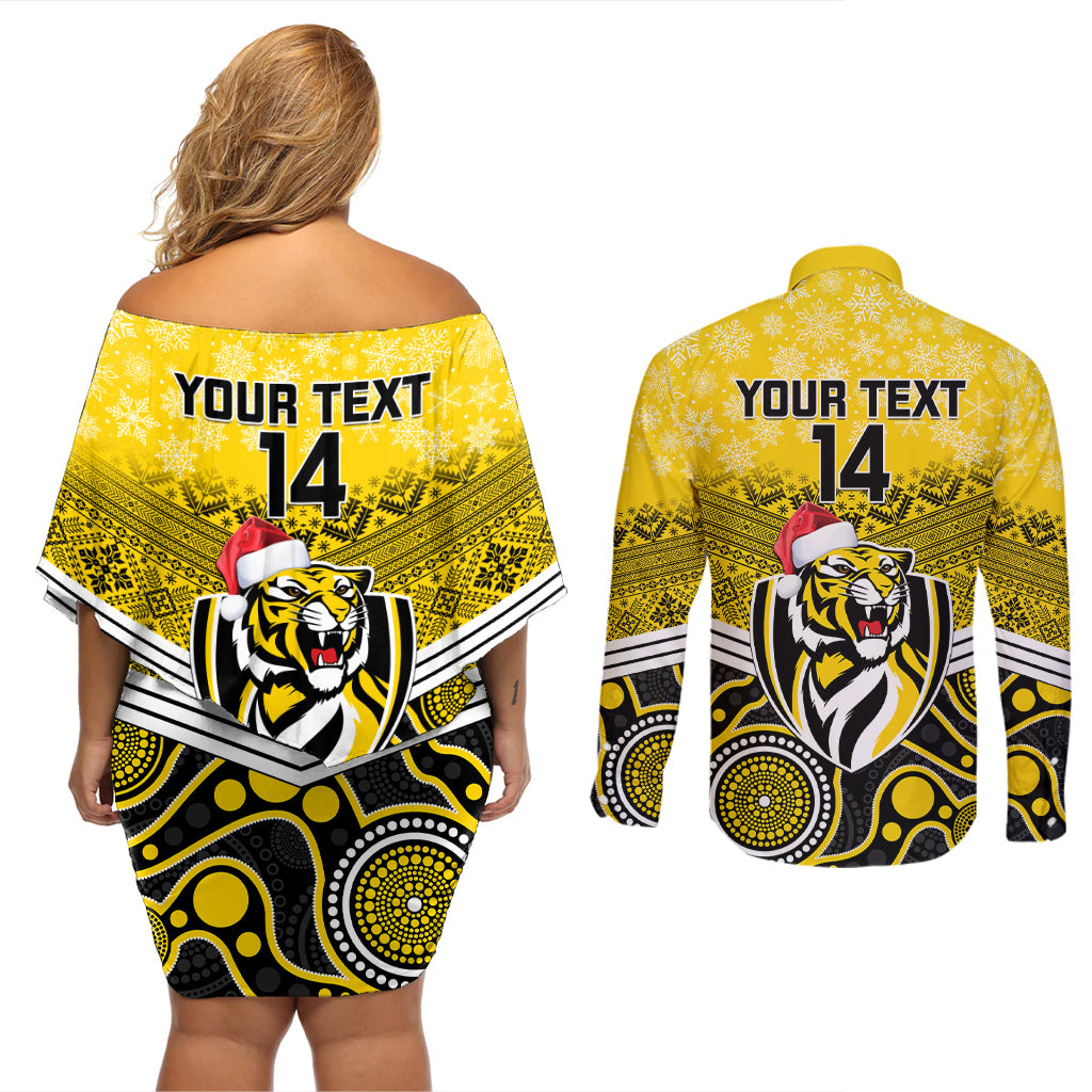 custom-richmond-football-christmas-couples-matching-off-shoulder-short-dress-and-long-sleeve-button-shirt-merry-xmas-2023-mix-aboriginal-art