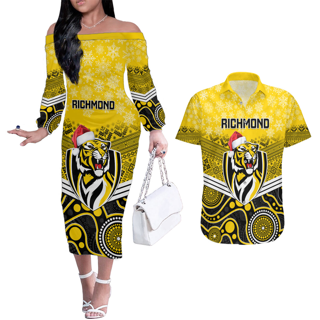 custom-richmond-football-christmas-couples-matching-off-the-shoulder-long-sleeve-dress-and-hawaiian-shirt-merry-xmas-2023-mix-aboriginal-art
