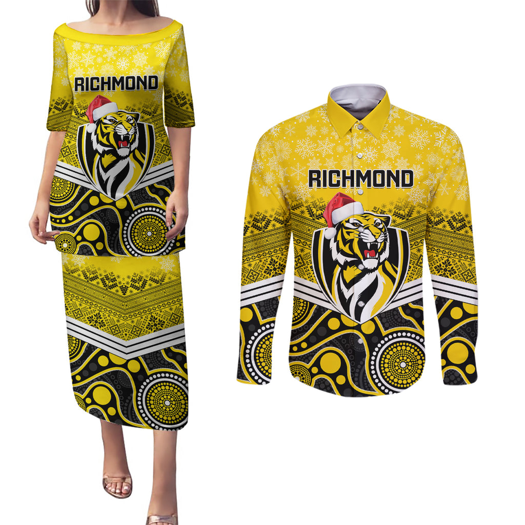 custom-richmond-football-christmas-couples-matching-puletasi-dress-and-long-sleeve-button-shirt-merry-xmas-2023-mix-aboriginal-art
