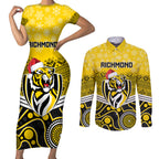 custom-richmond-football-christmas-couples-matching-short-sleeve-bodycon-dress-and-long-sleeve-button-shirt-merry-xmas-2023-mix-aboriginal-art