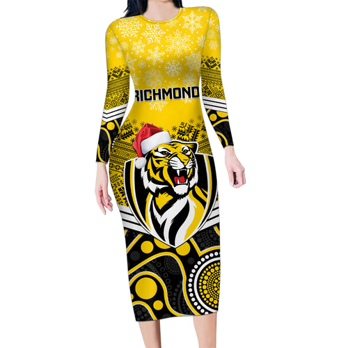custom-richmond-football-christmas-family-matching-long-sleeve-bodycon-dress-and-hawaiian-shirt-merry-xmas-2023-mix-aboriginal-art