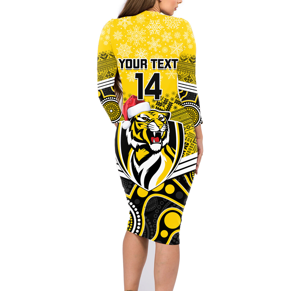 custom-richmond-football-christmas-family-matching-long-sleeve-bodycon-dress-and-hawaiian-shirt-merry-xmas-2023-mix-aboriginal-art
