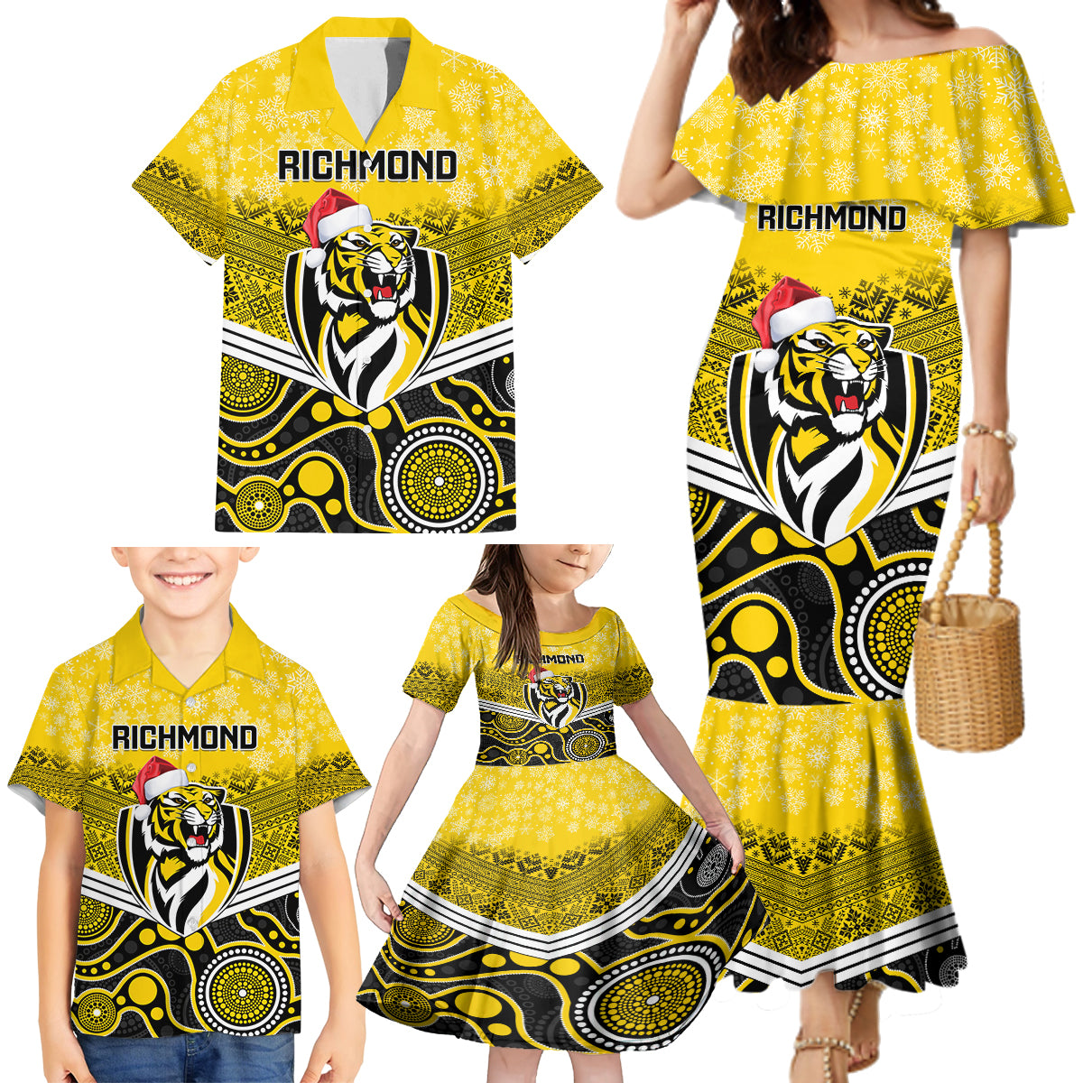custom-richmond-football-christmas-family-matching-mermaid-dress-and-hawaiian-shirt-merry-xmas-2023-mix-aboriginal-art
