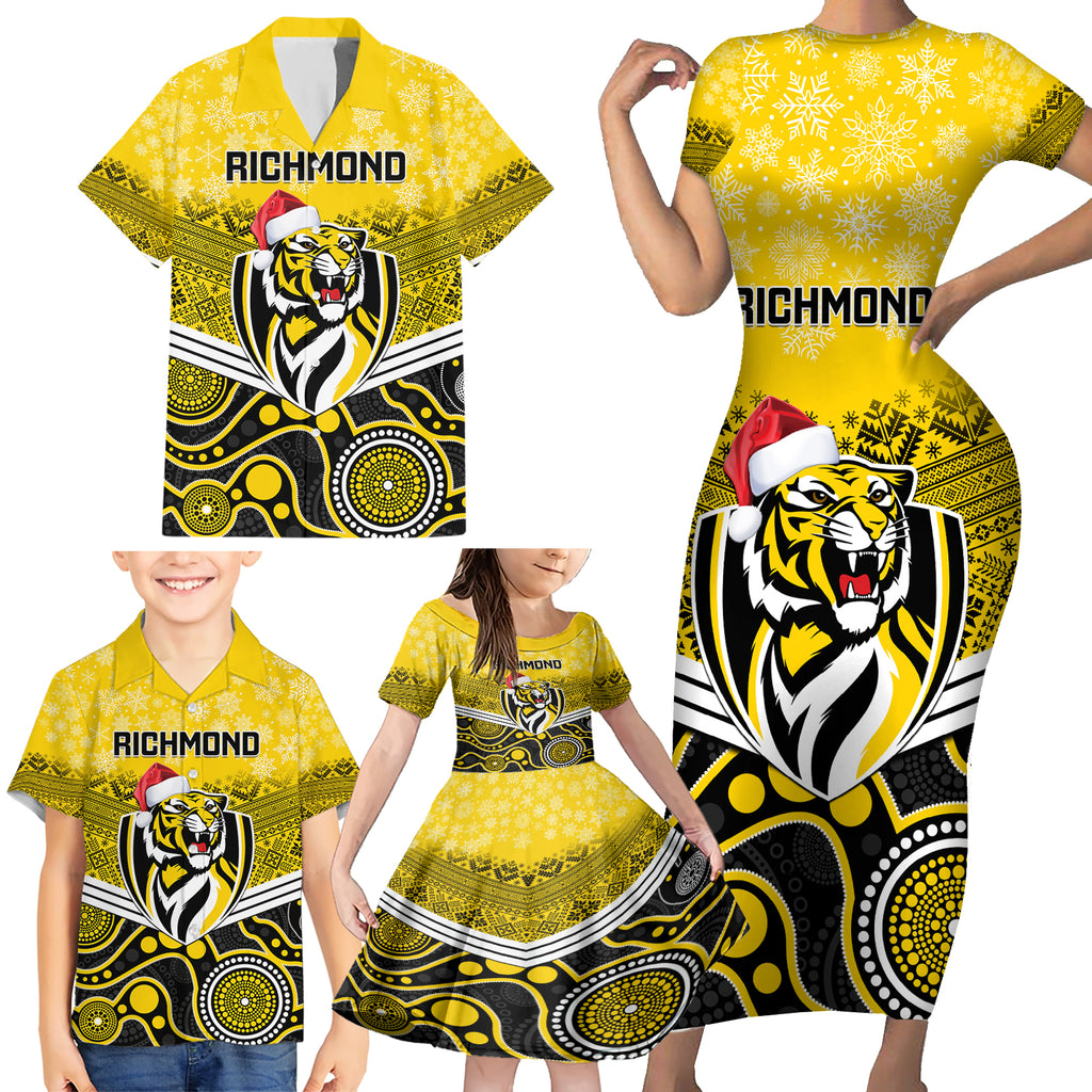 custom-richmond-football-christmas-family-matching-short-sleeve-bodycon-dress-and-hawaiian-shirt-merry-xmas-2023-mix-aboriginal-art