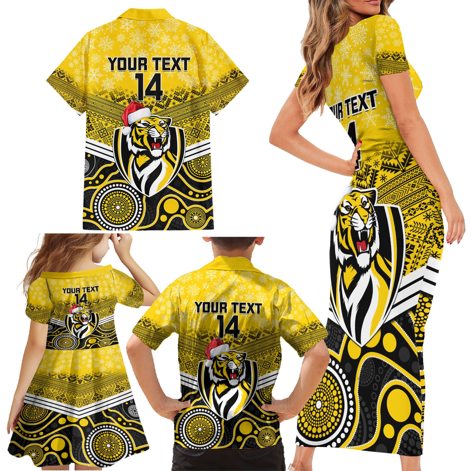 custom-richmond-football-christmas-family-matching-short-sleeve-bodycon-dress-and-hawaiian-shirt-merry-xmas-2023-mix-aboriginal-art