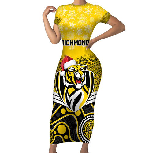custom-richmond-football-christmas-family-matching-short-sleeve-bodycon-dress-and-hawaiian-shirt-merry-xmas-2023-mix-aboriginal-art