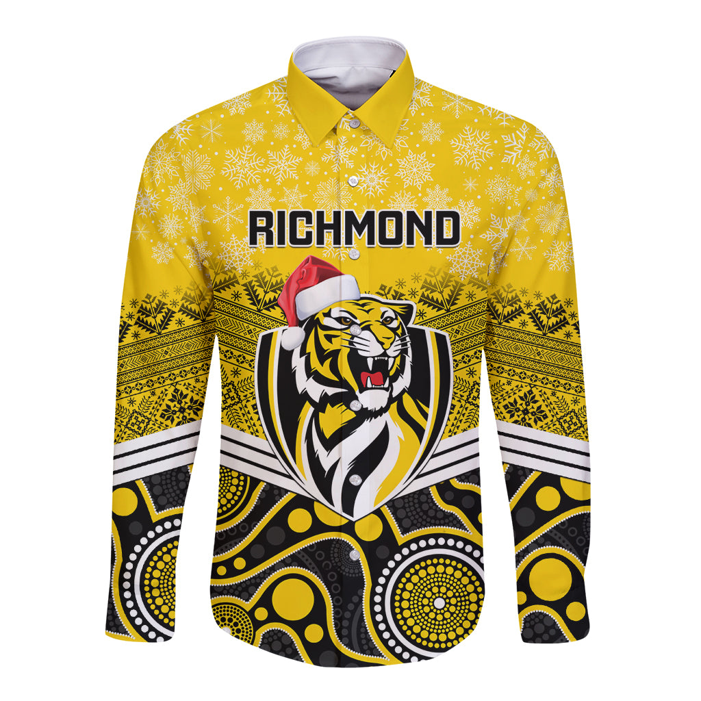 custom-richmond-football-christmas-long-sleeve-button-shirt-merry-xmas-2023-mix-aboriginal-art