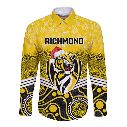 custom-richmond-football-christmas-long-sleeve-button-shirt-merry-xmas-2023-mix-aboriginal-art