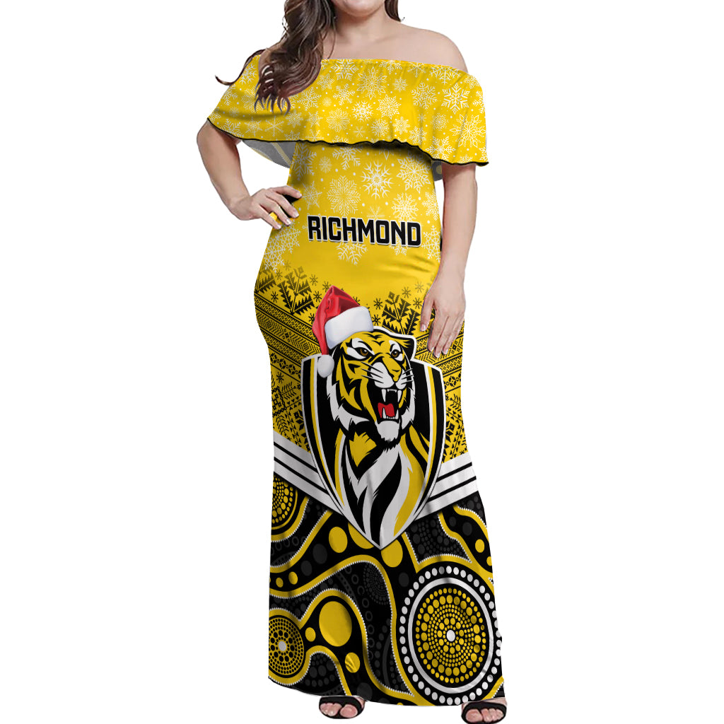 custom-richmond-football-christmas-off-shoulder-maxi-dress-merry-xmas-2023-mix-aboriginal-art