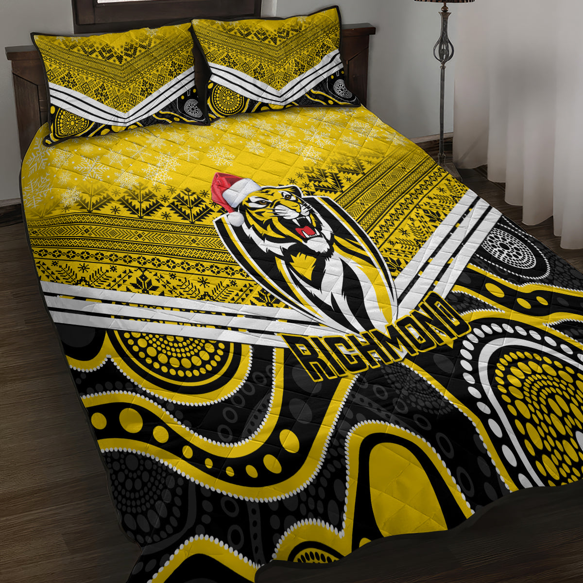 custom-richmond-football-christmas-quilt-bed-set-merry-xmas-2023-mix-aboriginal-art