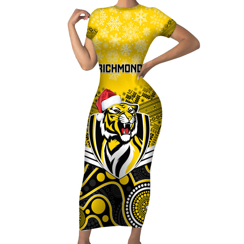 custom-richmond-football-christmas-short-sleeve-bodycon-dress-merry-xmas-2023-mix-aboriginal-art