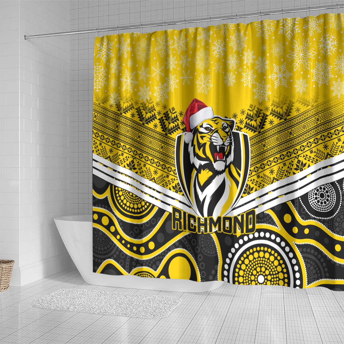 custom-richmond-football-christmas-shower-curtain-merry-xmas-2023-mix-aboriginal-art