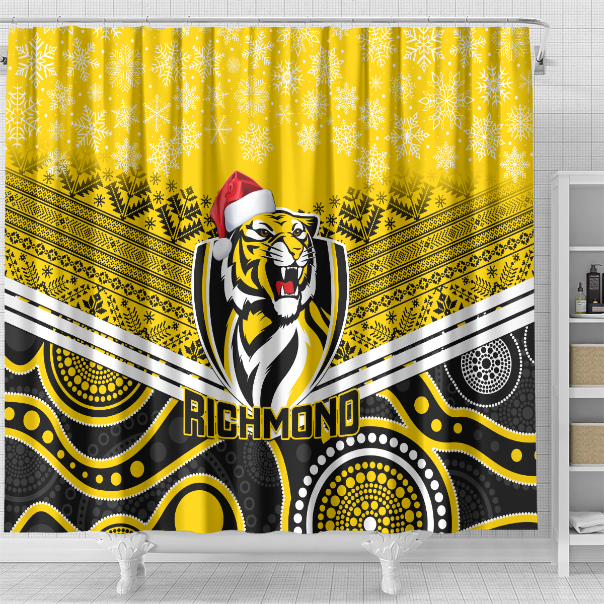 custom-richmond-football-christmas-shower-curtain-merry-xmas-2023-mix-aboriginal-art
