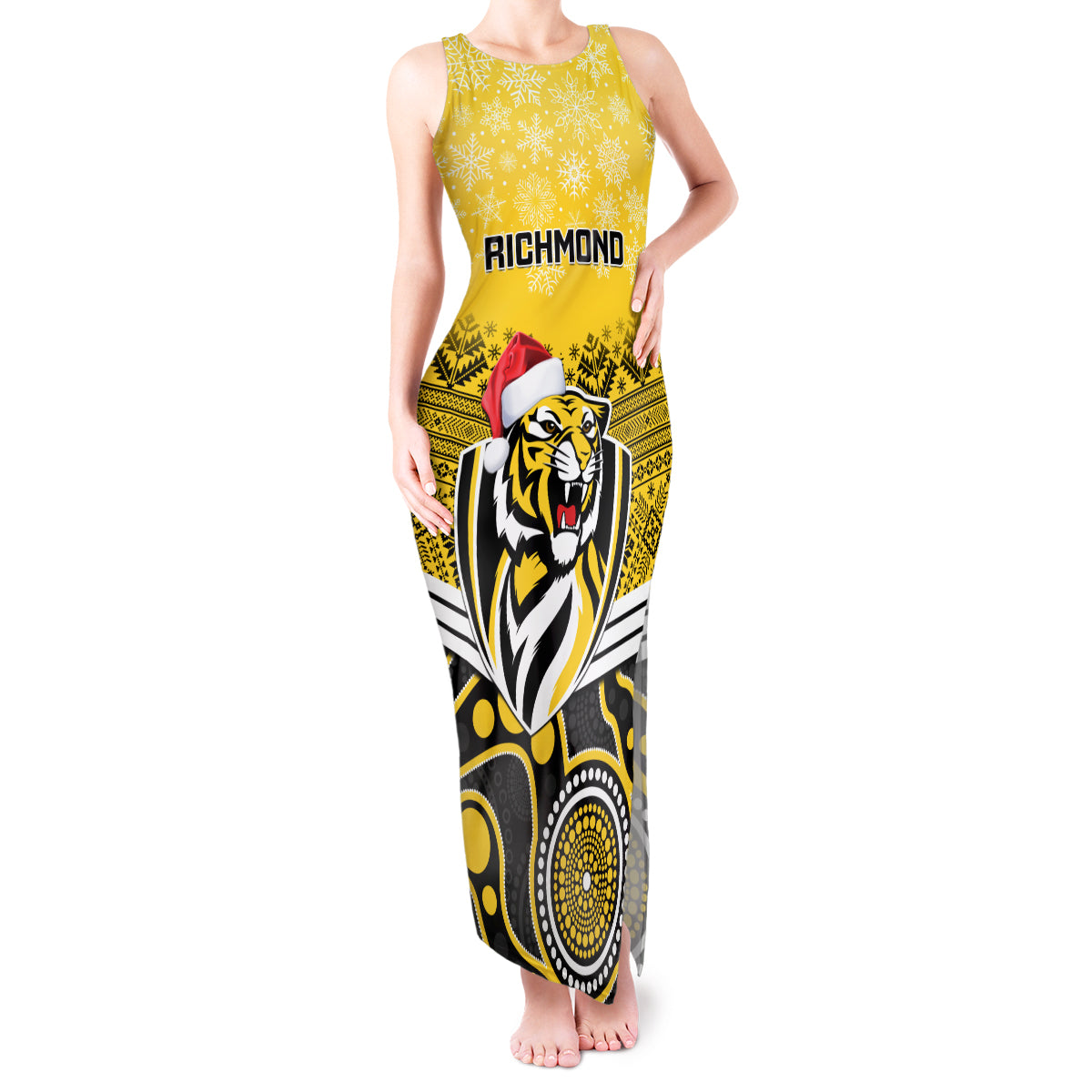 custom-richmond-football-christmas-tank-maxi-dress-merry-xmas-2023-mix-aboriginal-art