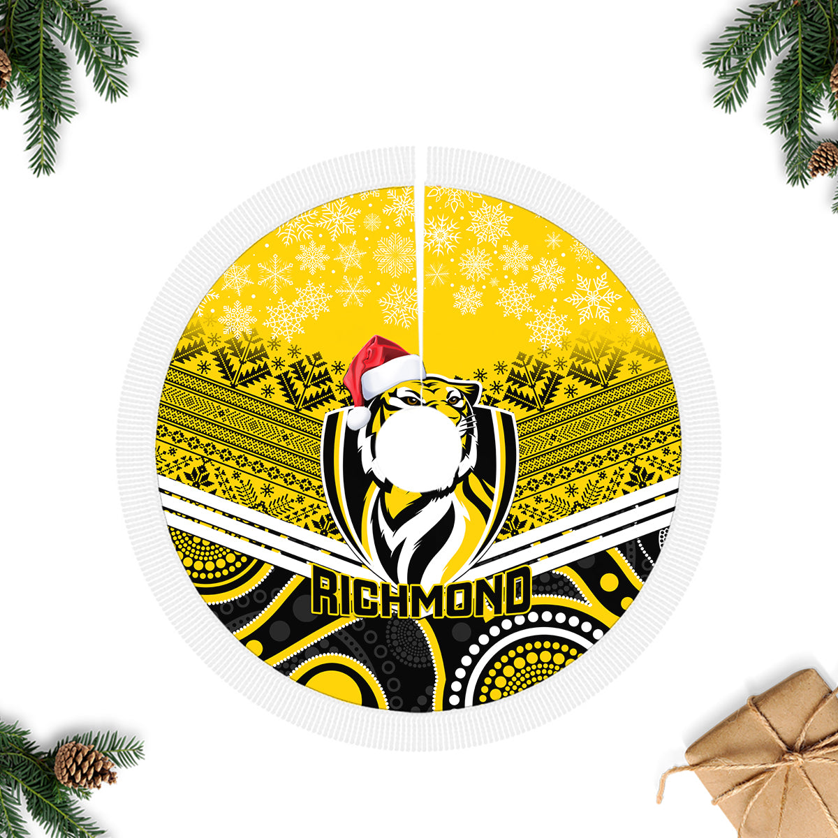 richmond-football-christmas-tree-skirt-merry-xmas-2023-mix-aboriginal-art
