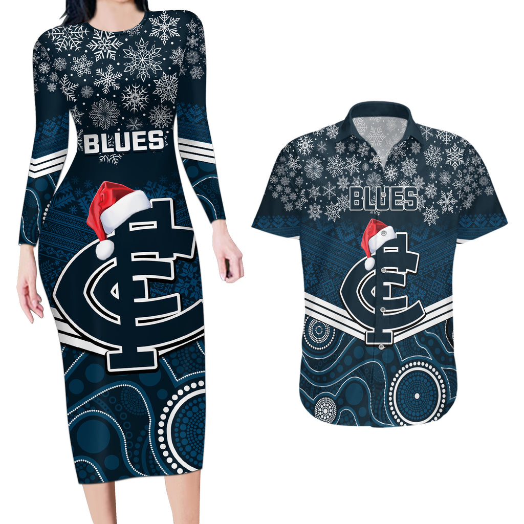 custom-blues-football-christmas-couples-matching-long-sleeve-bodycon-dress-and-hawaiian-shirt-merry-xmas-2023-mix-aboriginal-art