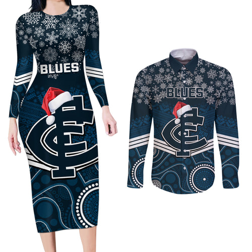 custom-blues-football-christmas-couples-matching-long-sleeve-bodycon-dress-and-long-sleeve-button-shirt-merry-xmas-2023-mix-aboriginal-art