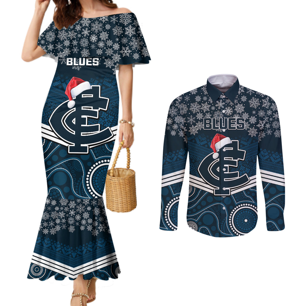 custom-blues-football-christmas-couples-matching-mermaid-dress-and-long-sleeve-button-shirt-merry-xmas-2023-mix-aboriginal-art