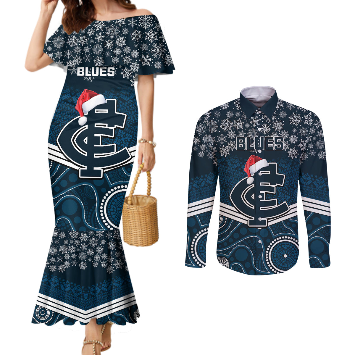 custom-blues-football-christmas-couples-matching-mermaid-dress-and-long-sleeve-button-shirt-merry-xmas-2023-mix-aboriginal-art