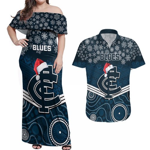 custom-blues-football-christmas-couples-matching-off-shoulder-maxi-dress-and-hawaiian-shirt-merry-xmas-2023-mix-aboriginal-art