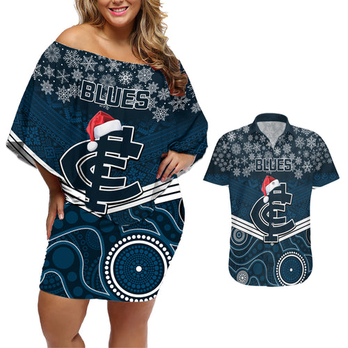 custom-blues-football-christmas-couples-matching-off-shoulder-short-dress-and-hawaiian-shirt-merry-xmas-2023-mix-aboriginal-art