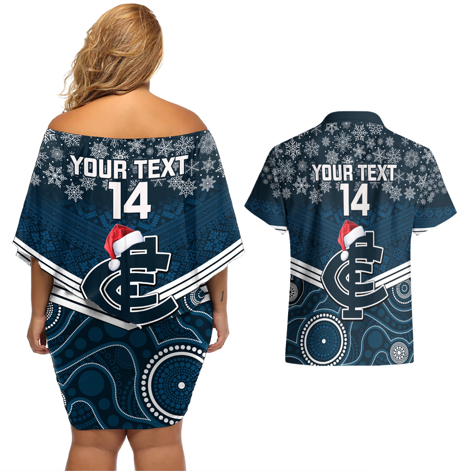 custom-blues-football-christmas-couples-matching-off-shoulder-short-dress-and-hawaiian-shirt-merry-xmas-2023-mix-aboriginal-art