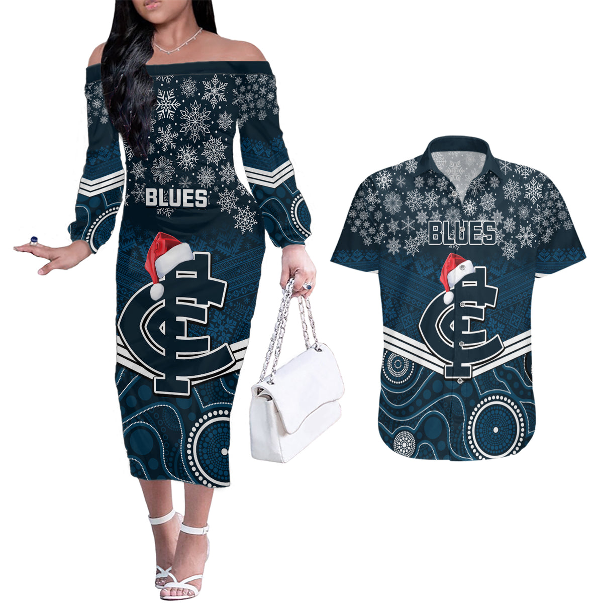 custom-blues-football-christmas-couples-matching-off-the-shoulder-long-sleeve-dress-and-hawaiian-shirt-merry-xmas-2023-mix-aboriginal-art