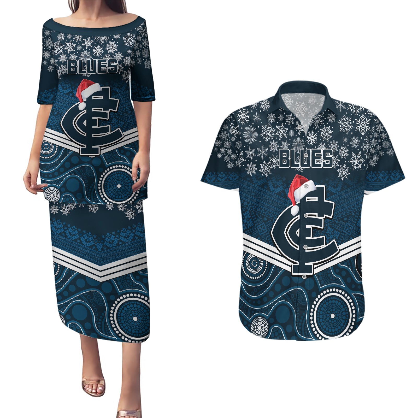 custom-blues-football-christmas-couples-matching-puletasi-dress-and-hawaiian-shirt-merry-xmas-2023-mix-aboriginal-art